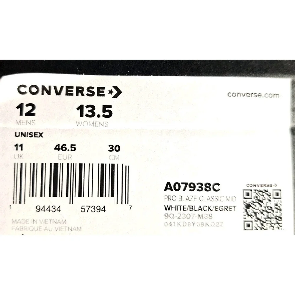 NEW Converse Pro Blaze Classic Mid Shoes White Black Egret Mens Size 12 A07938C - Picture 4 of 10